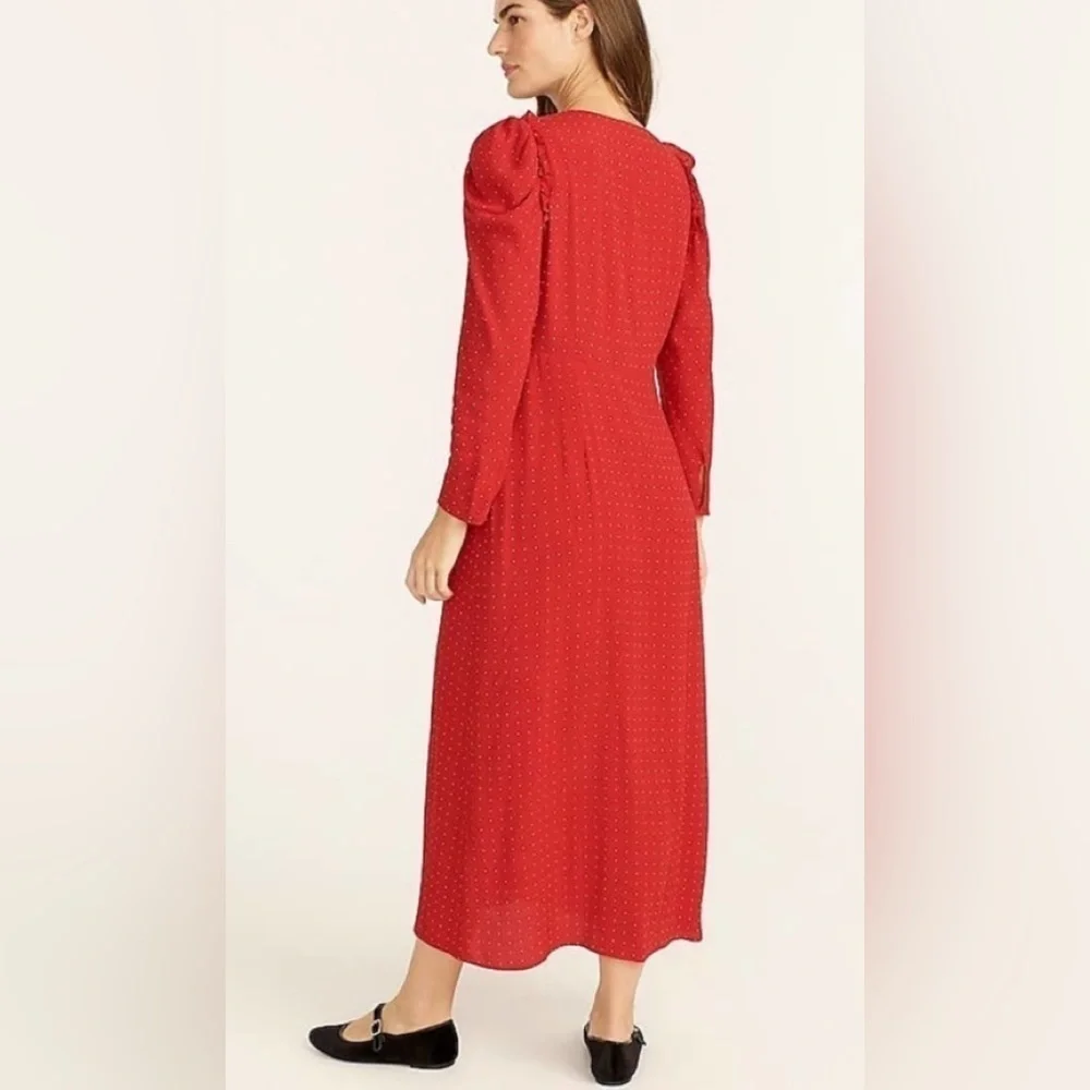 J Crew red /white polka dot drapey puff-sleeve dress SZ 10 NWT